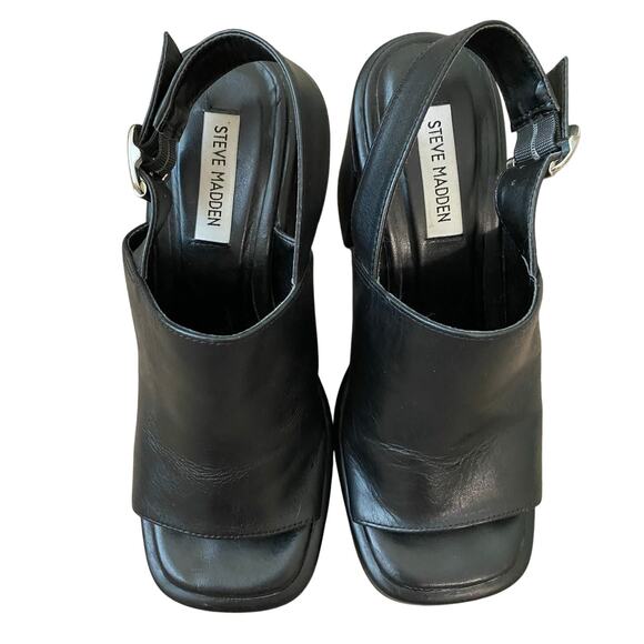 Steve Madden Leather Forza Sandal US 7 Black Block Heel Slingback Chunky Y2K - Picture 6 of 12